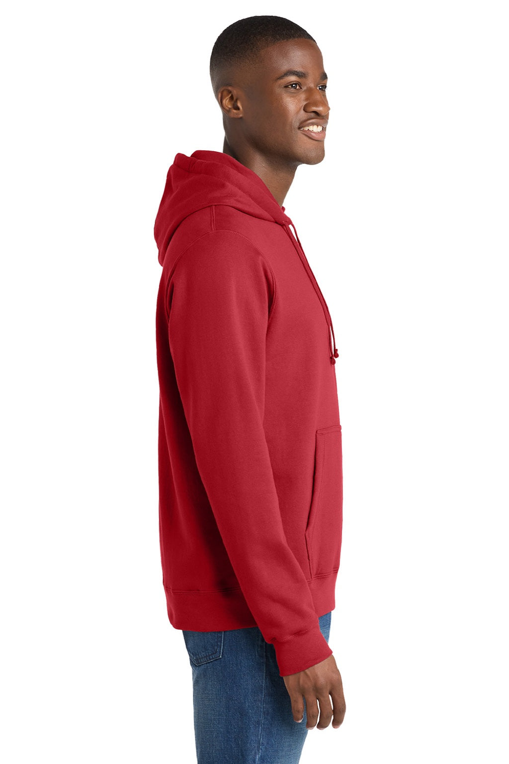 Port & Company PC850H Mens Fan Favorite Fleece Hooded Sweatshirt Hoodie w/ Pouch Pocket Team Cardinal Red Model Side
