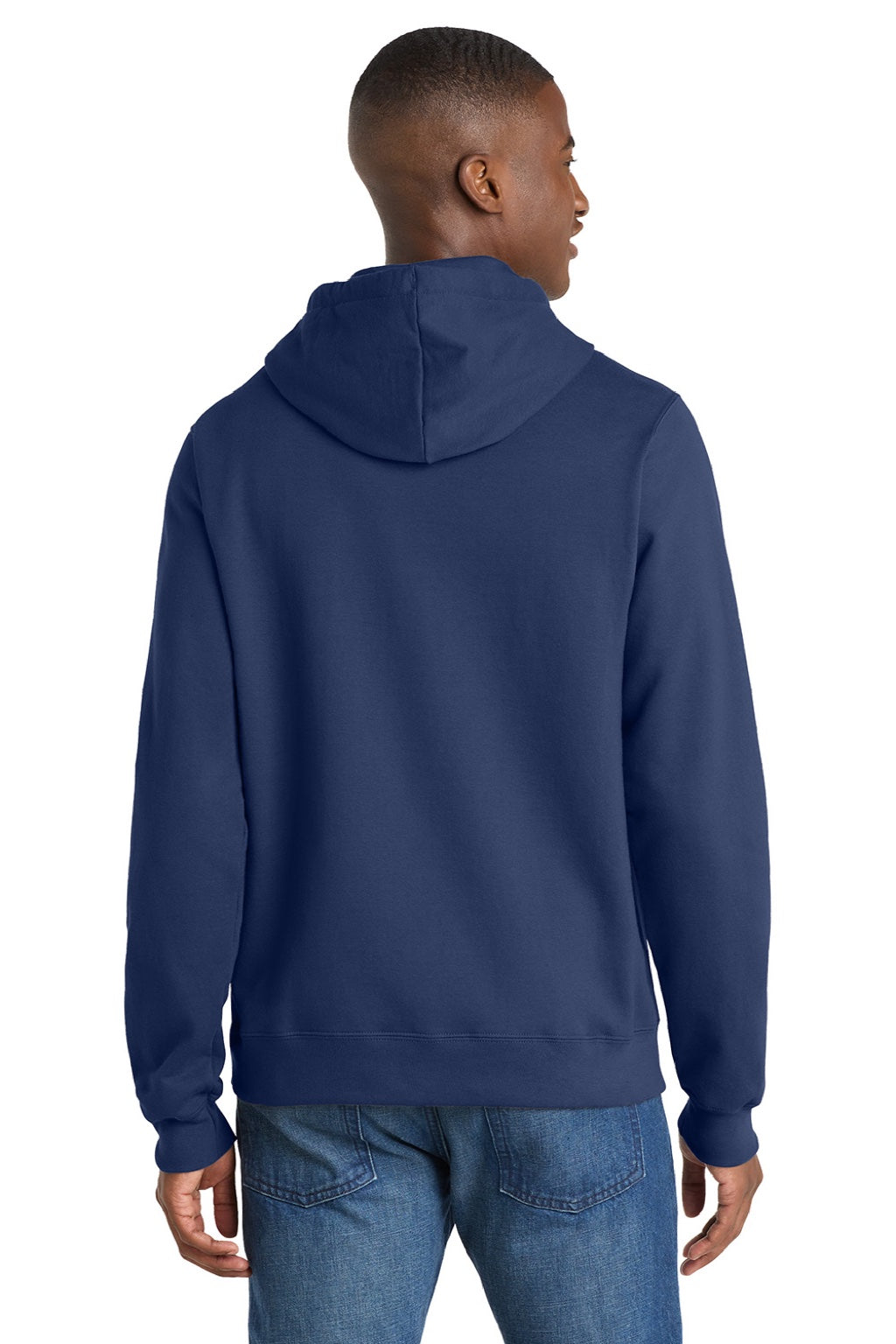 Port & Company PC850H Mens Fan Favorite Fleece Hooded Sweatshirt Hoodie w/ Pouch Pocket Team Navy Blue Model Back