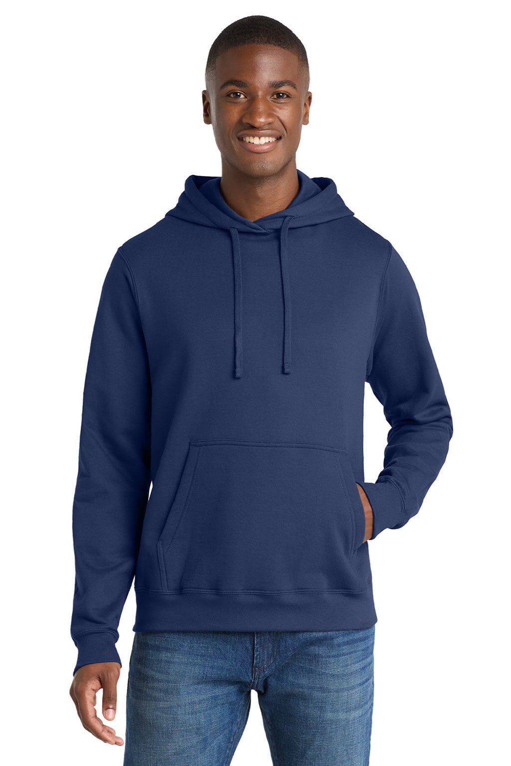 Port & Company PC850H Mens Fan Favorite Fleece Hooded Sweatshirt Hoodie w/ Pouch Pocket Team Navy Blue Model Front