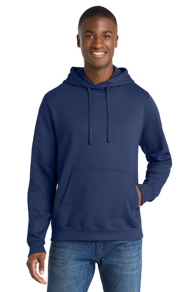 Port & Company PC850H Mens Fan Favorite Fleece Hooded Sweatshirt Hoodie w/ Pouch Pocket Team Navy Blue Model Front