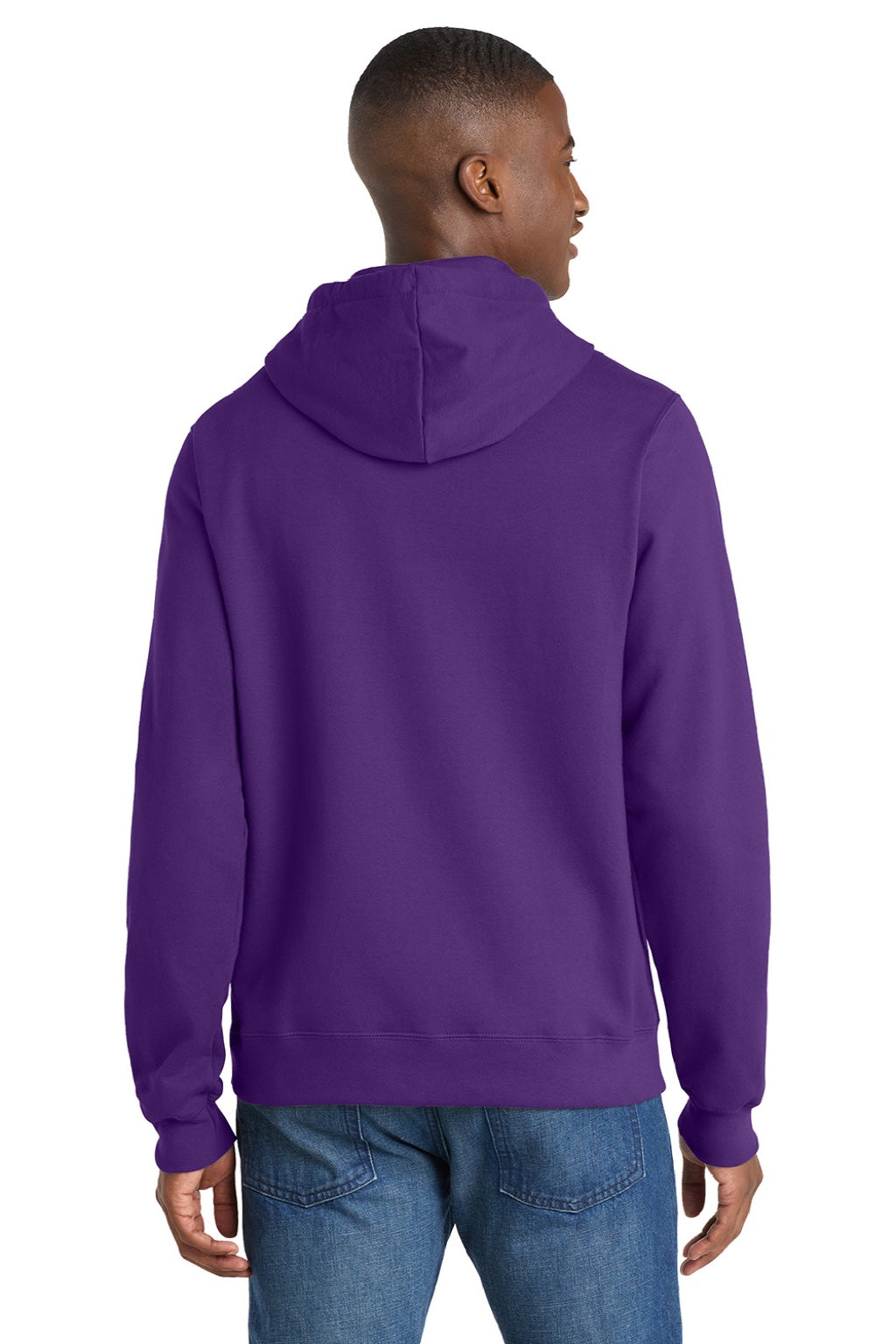 Port & Company PC850H Mens Fan Favorite Fleece Hooded Sweatshirt Hoodie w/ Pouch Pocket Team Purple Model Back
