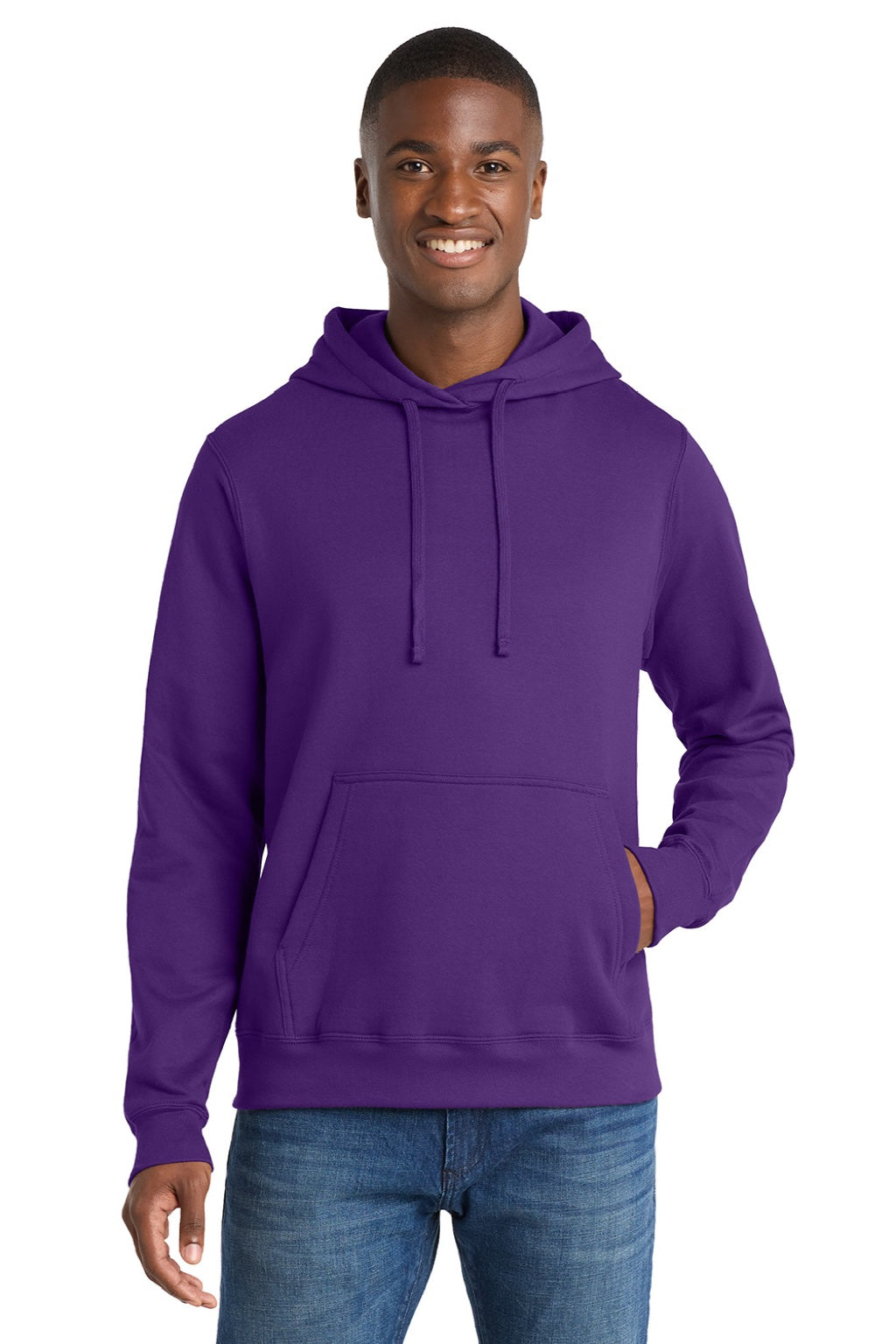 Port & Company PC850H Mens Fan Favorite Fleece Hooded Sweatshirt Hoodie w/ Pouch Pocket Team Purple Model Front