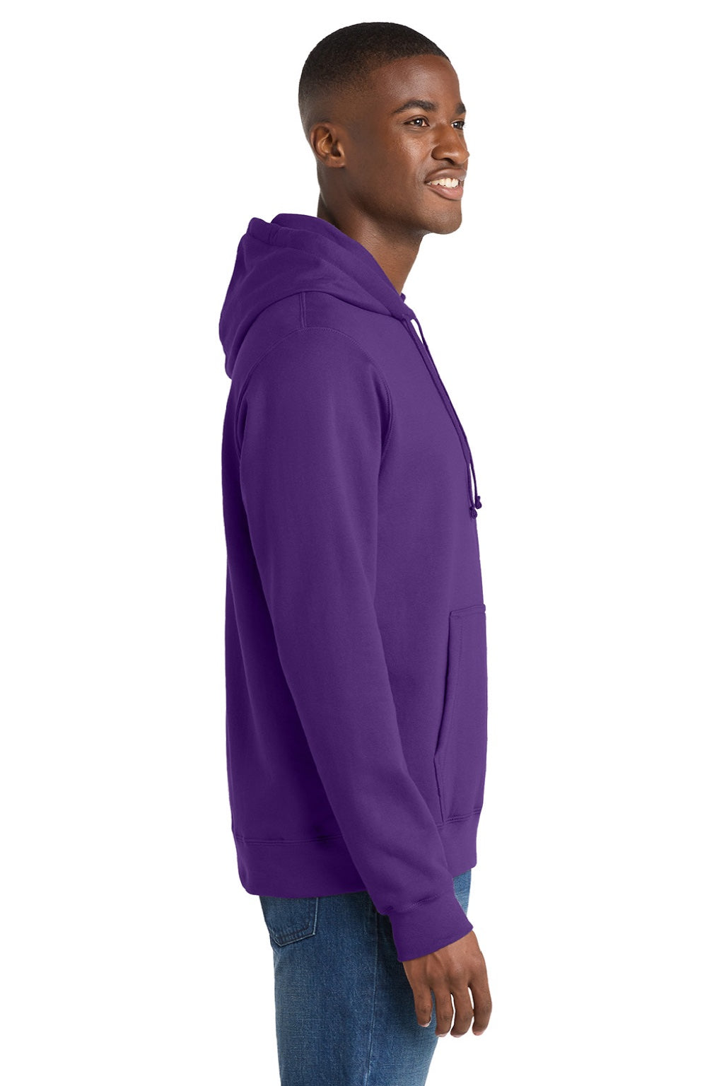 Port & Company PC850H Mens Fan Favorite Fleece Hooded Sweatshirt Hoodie w/ Pouch Pocket Team Purple Model Side