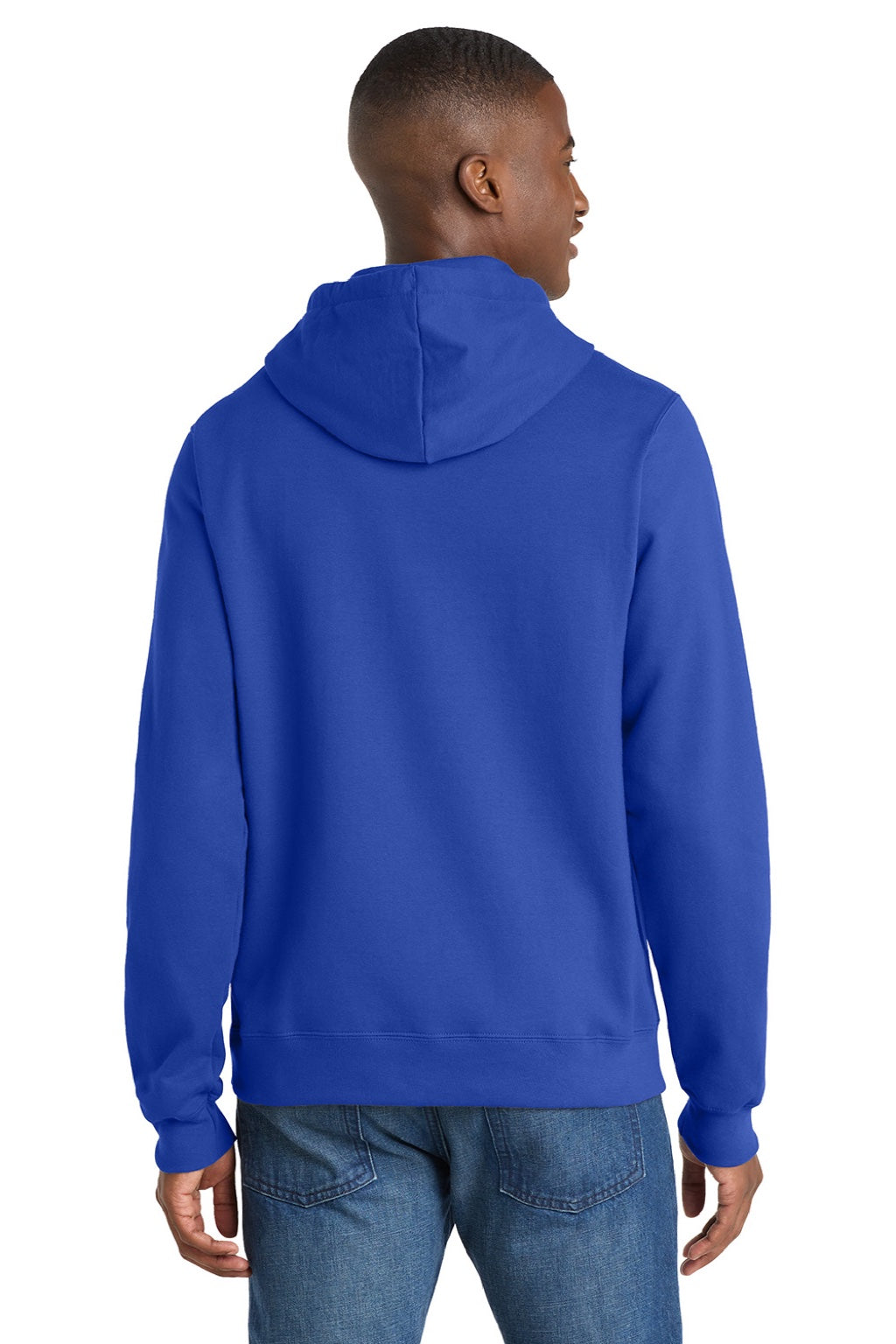 Port & Company PC850H Mens Fan Favorite Fleece Hooded Sweatshirt Hoodie w/ Pouch Pocket True Royal Blue Model Back