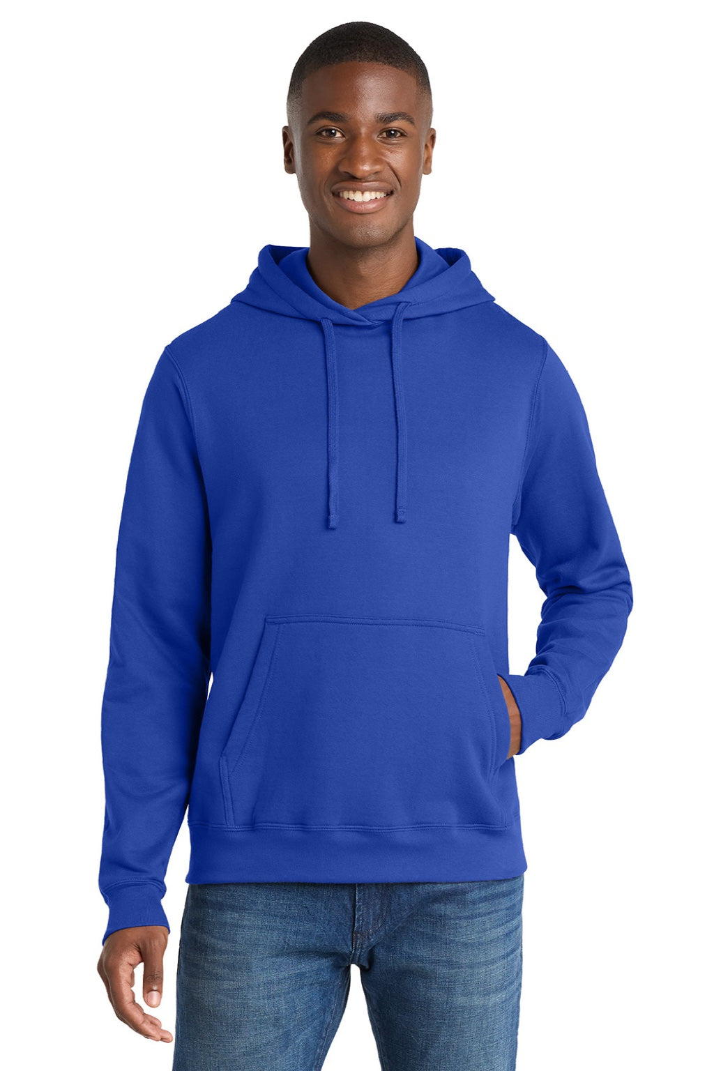 Port & Company PC850H Mens Fan Favorite Fleece Hooded Sweatshirt Hoodie w/ Pouch Pocket True Royal Blue Model Front