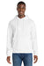 Port & Company PC850H Mens Fan Favorite Fleece Hooded Sweatshirt Hoodie w/ Pouch Pocket White Model Front