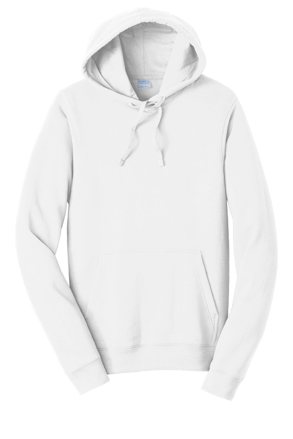 Port & Company PC850H Mens Fan Favorite Fleece Hooded Sweatshirt Hoodie w/ Pouch Pocket White Flat Front