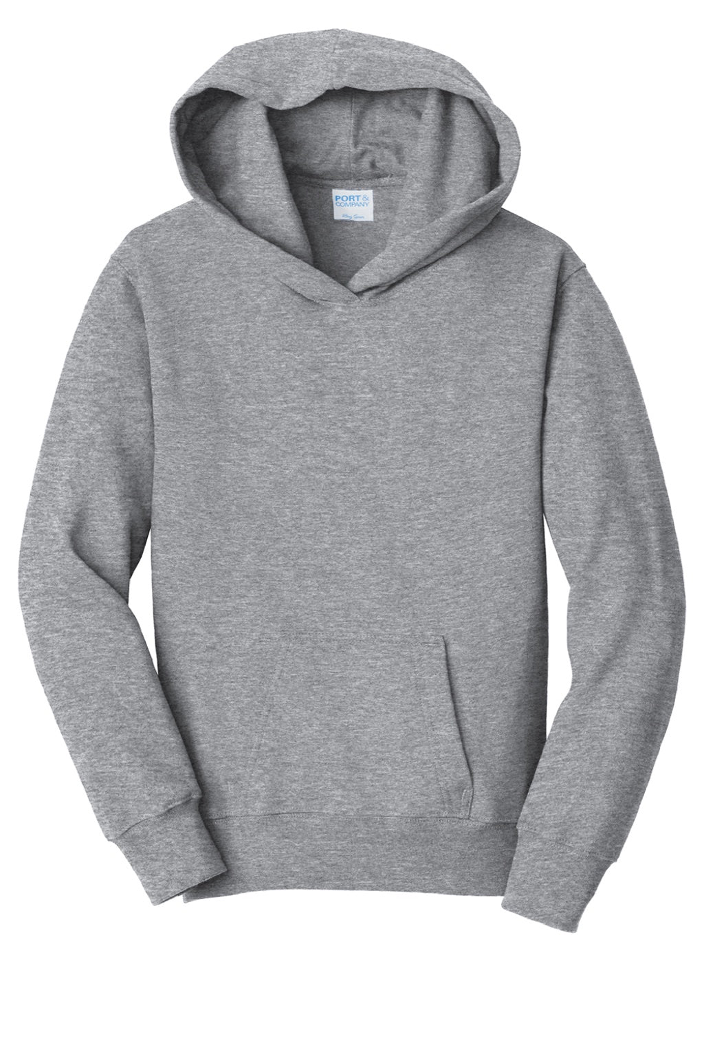 Port & Company PC850YH Youth Fan Favorite Fleece Hooded Sweatshirt Hoodie w/ Pouch Pocket Heather Grey Flat Front