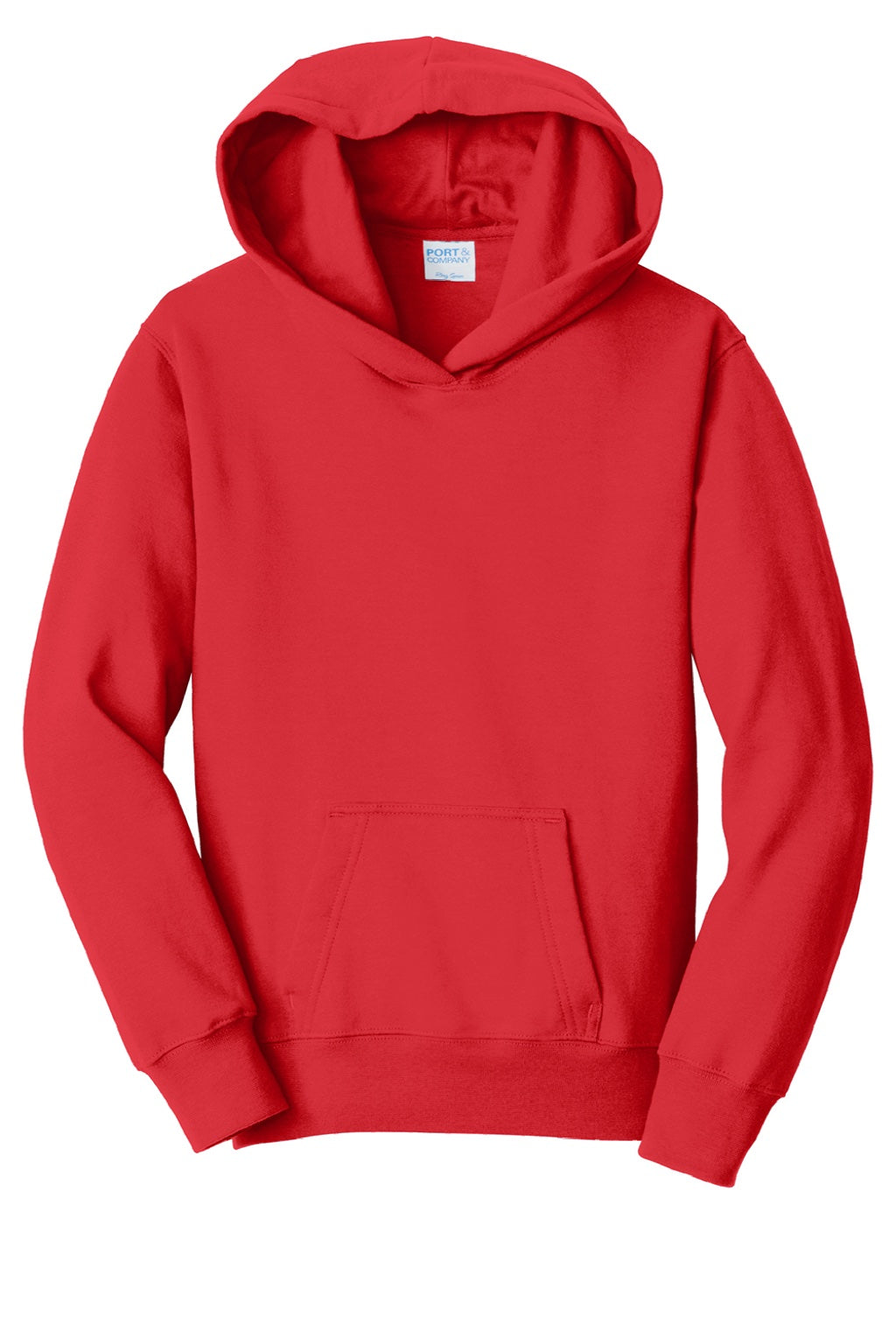 Port & Company PC850YH Youth Fan Favorite Fleece Hooded Sweatshirt Hoodie w/ Pouch Pocket Bright Red Flat Front