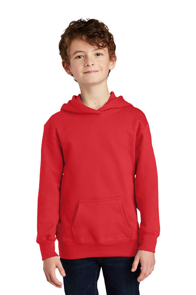 Port & Company PC850YH Youth Fan Favorite Fleece Hooded Sweatshirt Hoodie w/ Pouch Pocket Bright Red Model Front