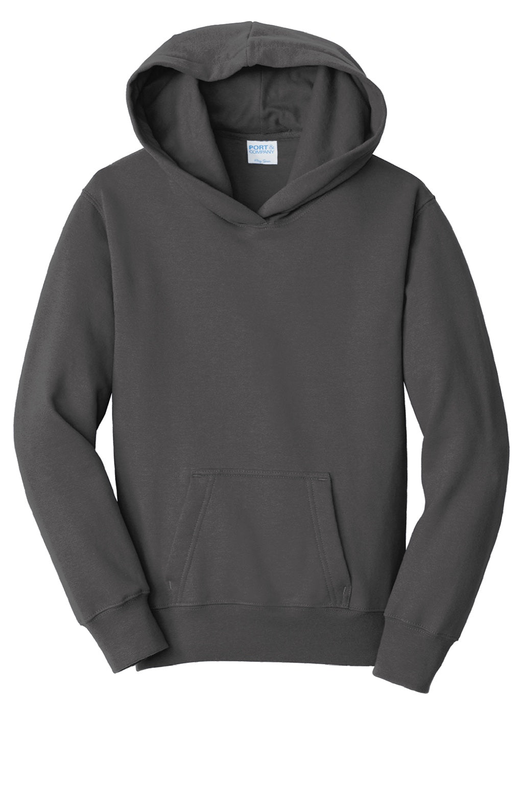 Port & Company PC850YH Youth Fan Favorite Fleece Hooded Sweatshirt Hoodie w/ Pouch Pocket Charcoal Grey Flat Front