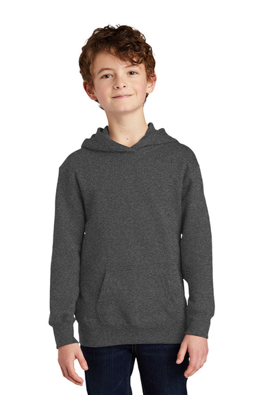Port & Company PC850YH Youth Fan Favorite Fleece Hooded Sweatshirt Hoodie w/ Pouch Pocket Heather Dark Grey Model Front