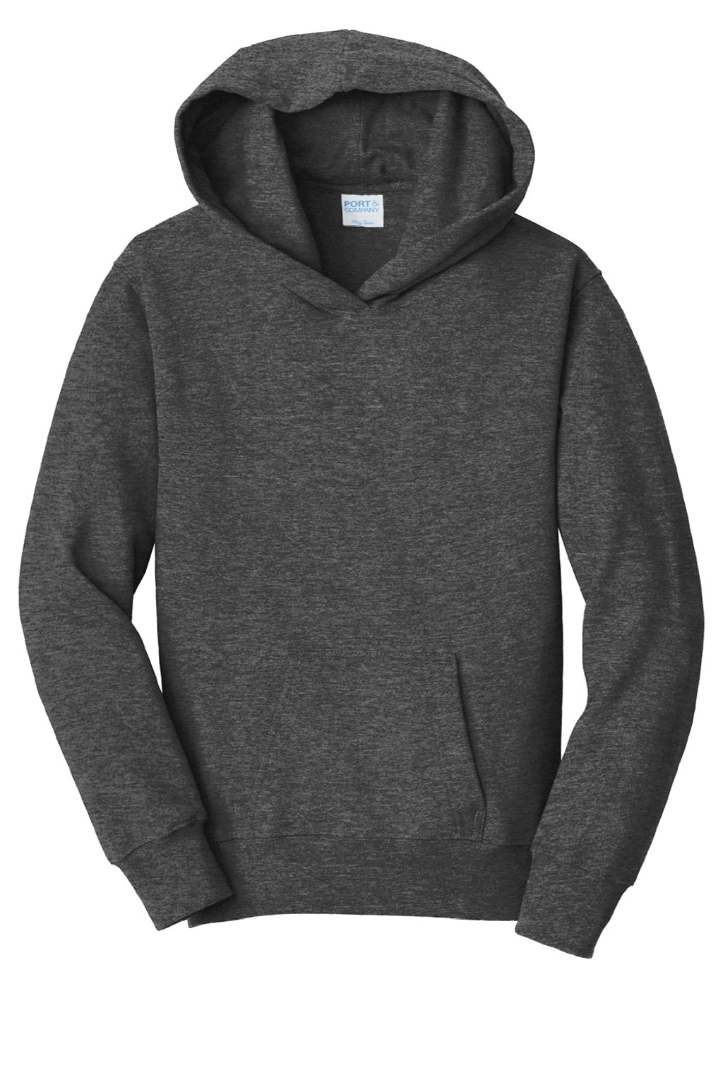 Port & Company PC850YH Youth Fan Favorite Fleece Hooded Sweatshirt Hoodie w/ Pouch Pocket Heather Dark Grey Flat Front