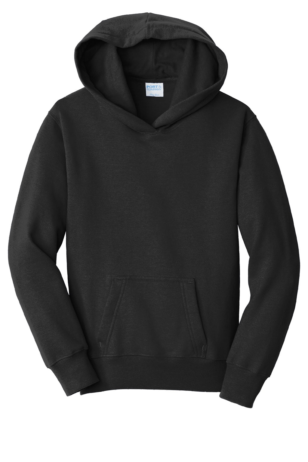 Port & Company PC850YH Youth Fan Favorite Fleece Hooded Sweatshirt Hoodie w/ Pouch Pocket Jet Black Flat Front