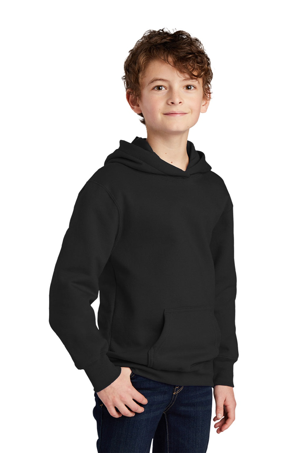 Port & Company PC850YH Youth Fan Favorite Fleece Hooded Sweatshirt Hoodie w/ Pouch Pocket Jet Black Model 3q