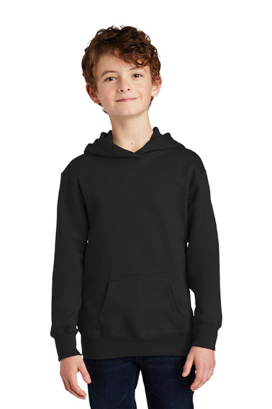Port & Company PC850YH Youth Fan Favorite Fleece Hooded Sweatshirt Hoodie w/ Pouch Pocket Jet Black Model Front