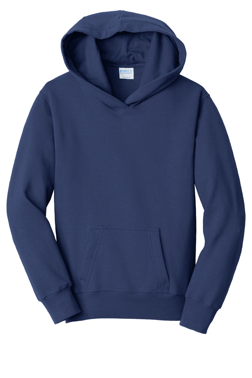 Port & Company PC850YH Youth Fan Favorite Fleece Hooded Sweatshirt Hoodie w/ Pouch Pocket Team Navy Blue Flat Front