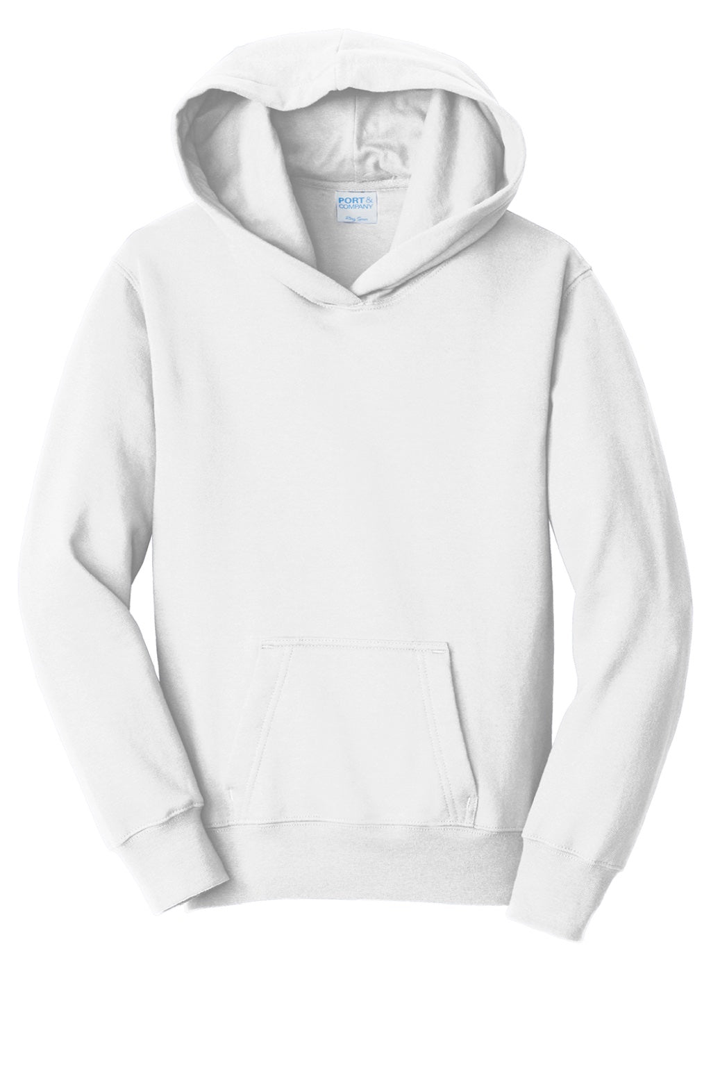 Port & Company PC850YH Youth Fan Favorite Fleece Hooded Sweatshirt Hoodie w/ Pouch Pocket White Flat Front