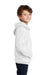Port & Company PC850YH Youth Fan Favorite Fleece Hooded Sweatshirt Hoodie w/ Pouch Pocket White Model Side