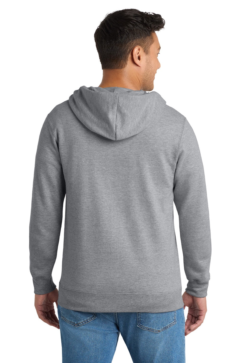 Port & Company PC850ZH Mens Fan Favorite Fleece Full Zip Hooded Sweatshirt Hoodie w/ Pockets Heather Grey Model Back
