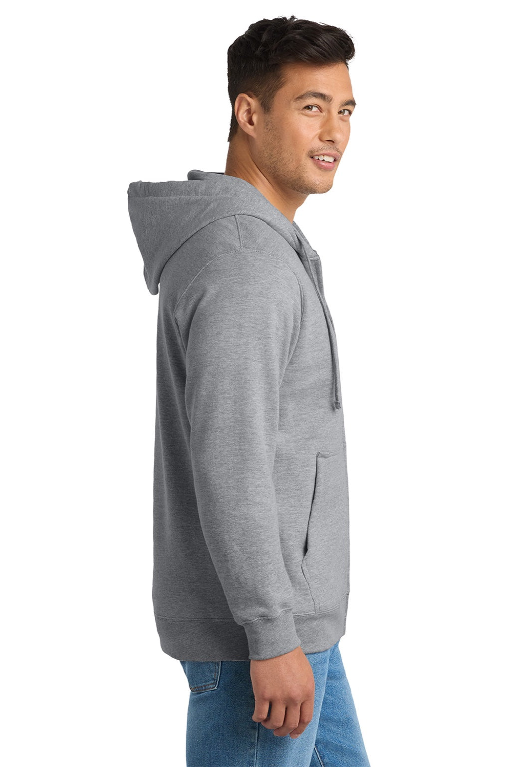 Port & Company PC850ZH Mens Fan Favorite Fleece Full Zip Hooded Sweatshirt Hoodie w/ Pockets Heather Grey Model Side