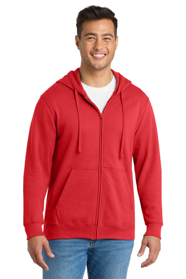 Port & Company PC850ZH Mens Fan Favorite Fleece Full Zip Hooded Sweatshirt Hoodie w/ Pockets Bright Red Model Front