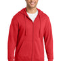Port & Company Mens Fan Favorite Fleece Full Zip Hooded Sweatshirt Hoodie w/ Pockets - Bright Red