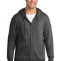 Port & Company Mens Fan Favorite Fleece Full Zip Hooded Sweatshirt Hoodie w/ Pockets - Heather Dark Grey