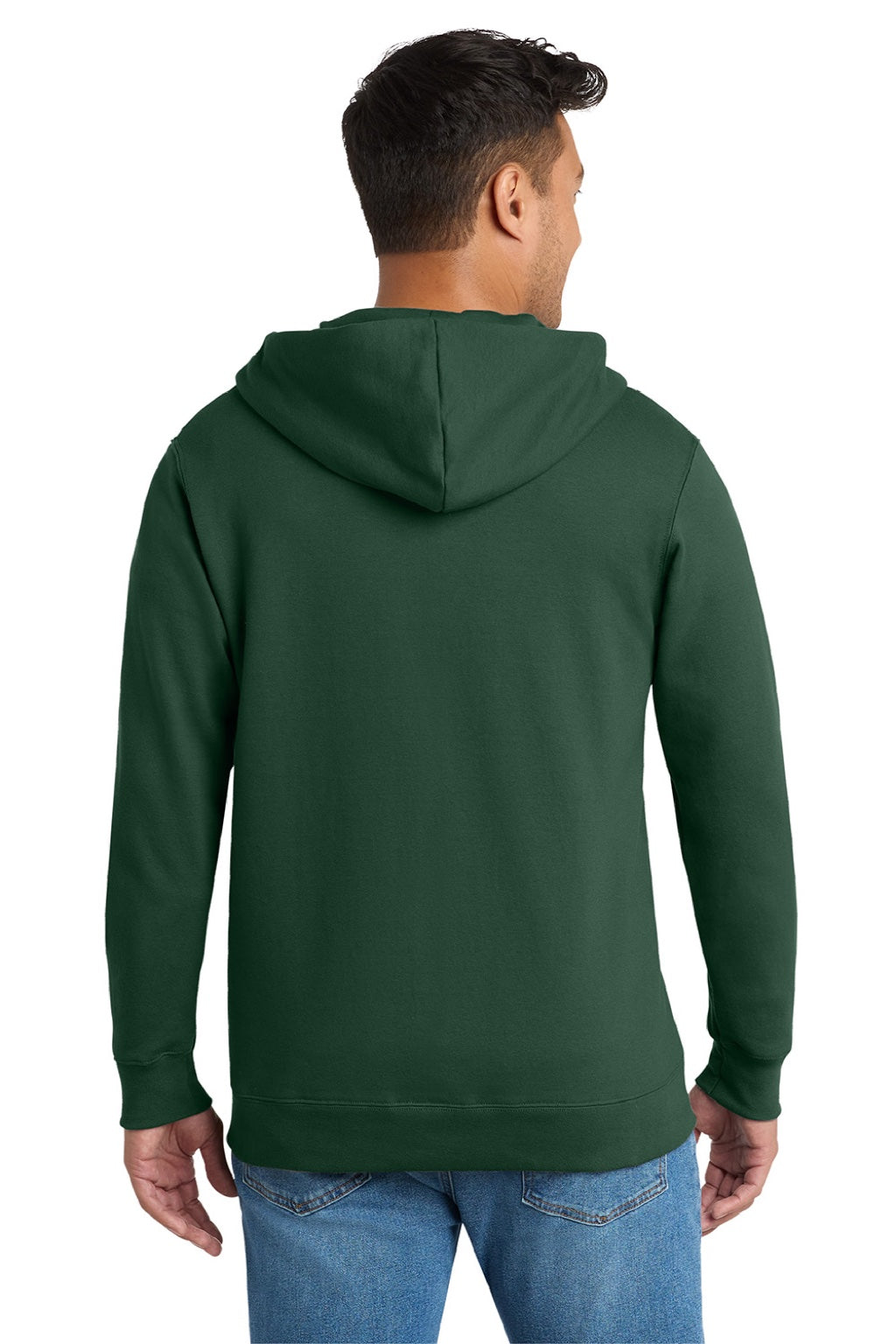 Port & Company PC850ZH Mens Fan Favorite Fleece Full Zip Hooded Sweatshirt Hoodie w/ Pockets Forest Green Model Back