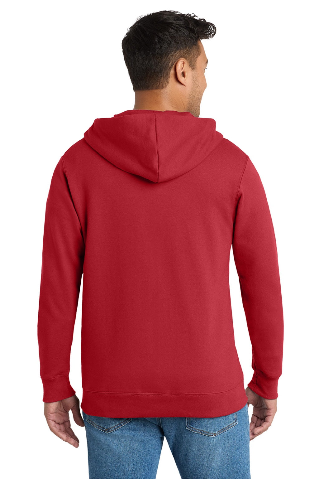 Port & Company PC850ZH Mens Fan Favorite Fleece Full Zip Hooded Sweatshirt Hoodie w/ Pockets Team Cardinal Red Model Back