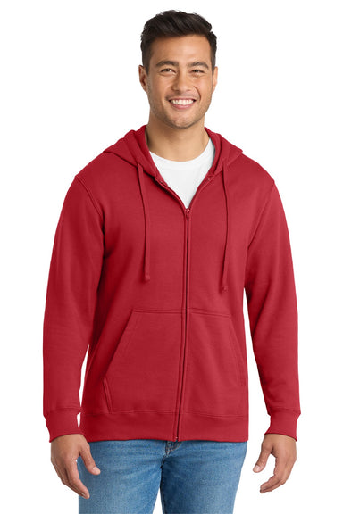 Port & Company PC850ZH Mens Fan Favorite Fleece Full Zip Hooded Sweatshirt Hoodie w/ Pockets Team Cardinal Red Model Front