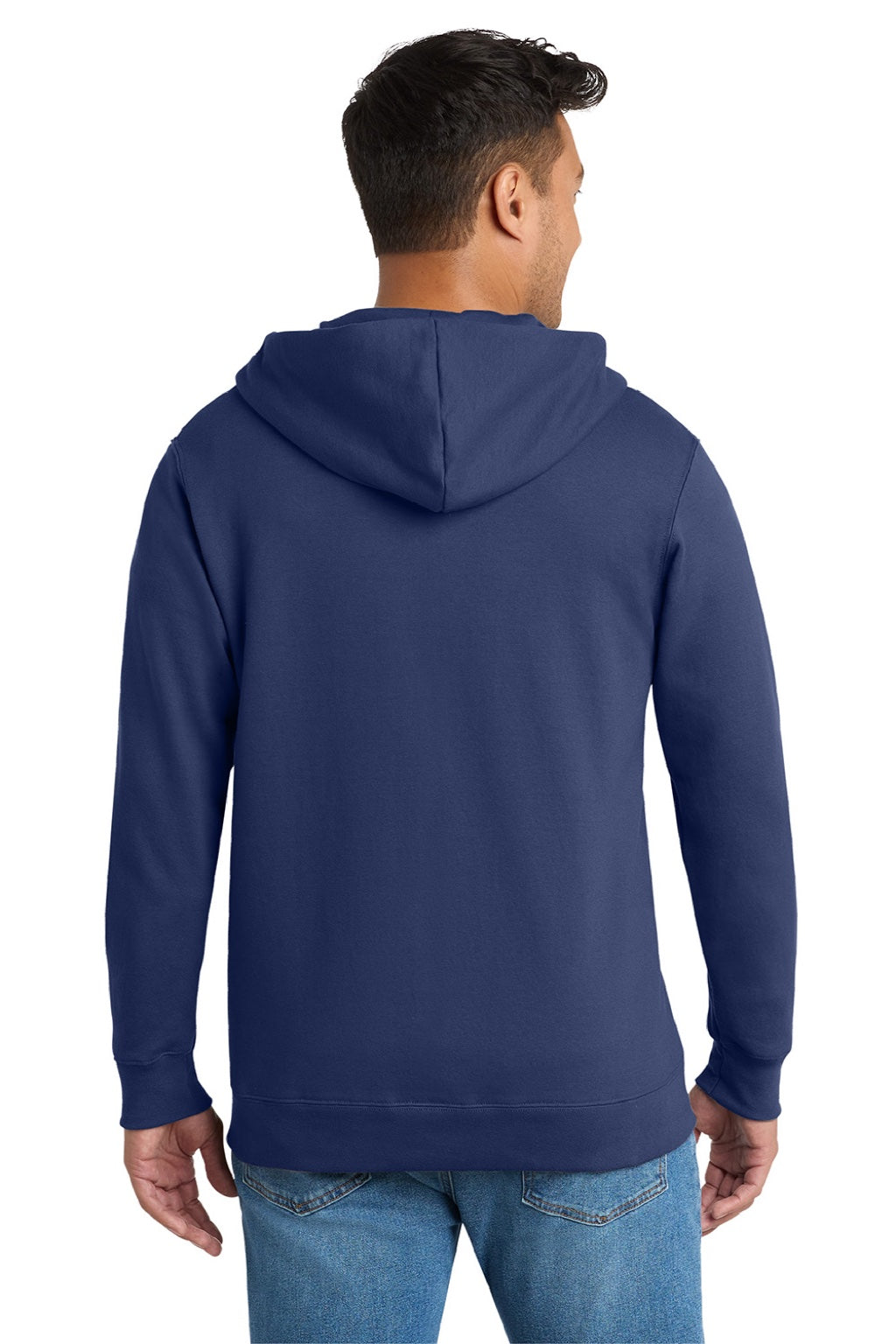 Port & Company PC850ZH Mens Fan Favorite Fleece Full Zip Hooded Sweatshirt Hoodie w/ Pockets Team Navy Blue Model Back