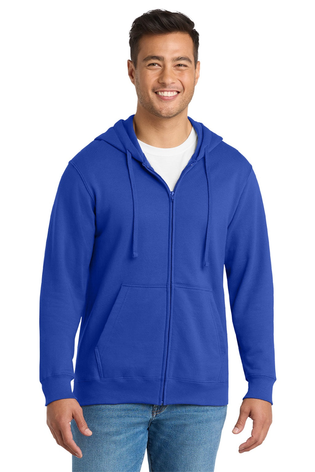 Port & Company PC850ZH Mens Fan Favorite Fleece Full Zip Hooded Sweatshirt Hoodie w/ Pockets True Royal Blue Model Front