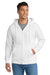 Port & Company PC850ZH Mens Fan Favorite Fleece Full Zip Hooded Sweatshirt Hoodie w/ Pockets White Model Front