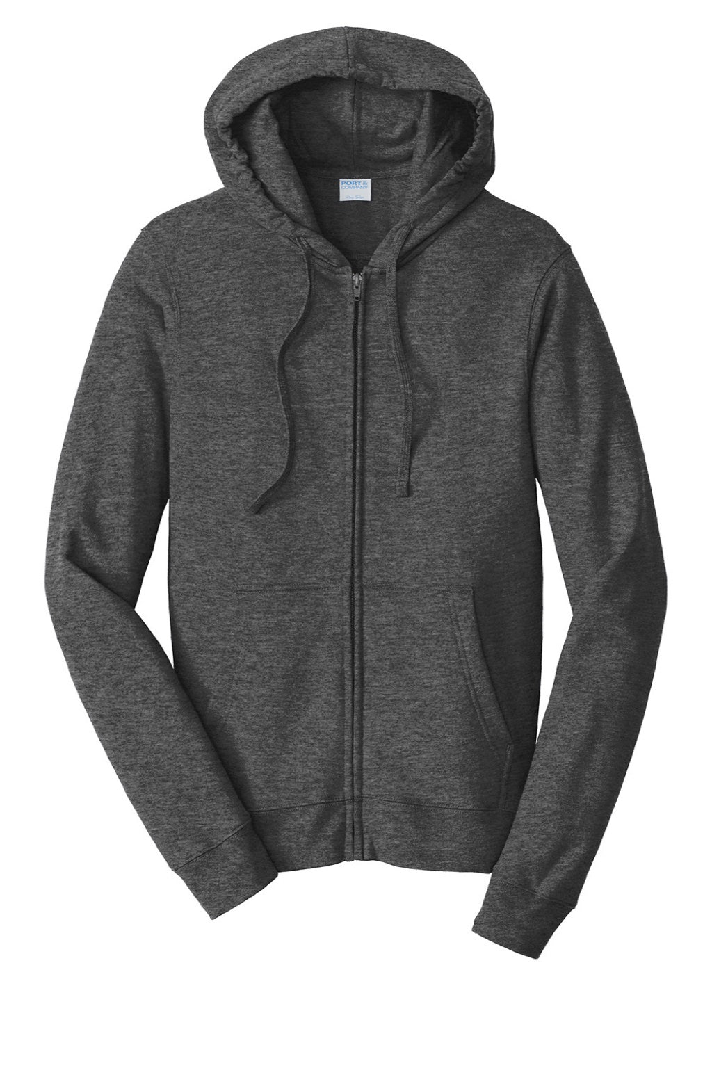 Port & Company PC850ZH Mens Fan Favorite Fleece Full Zip Hooded Sweatshirt Hoodie w/ Pockets Heather Dark Grey Flat Front