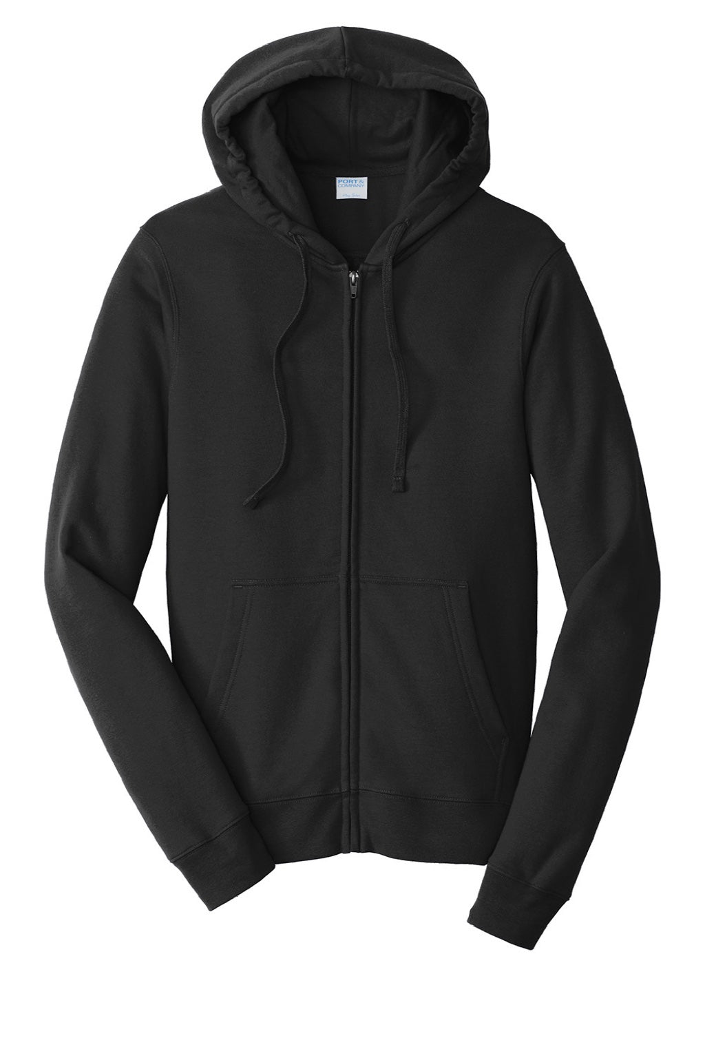 Port & Company PC850ZH Mens Fan Favorite Fleece Full Zip Hooded Sweatshirt Hoodie w/ Pockets Jet Black Flat Front