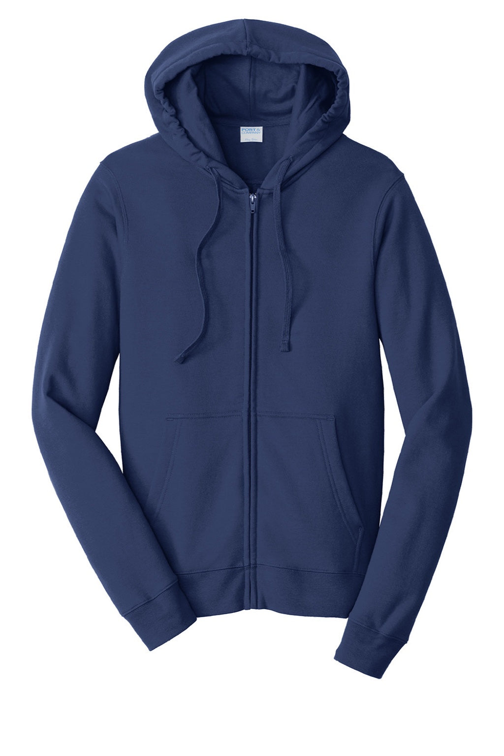 Port & Company PC850ZH Mens Fan Favorite Fleece Full Zip Hooded Sweatshirt Hoodie w/ Pockets Team Navy Blue Flat Front