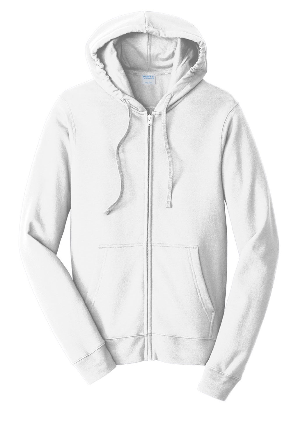 Port & Company PC850ZH Mens Fan Favorite Fleece Full Zip Hooded Sweatshirt Hoodie w/ Pockets White Flat Front