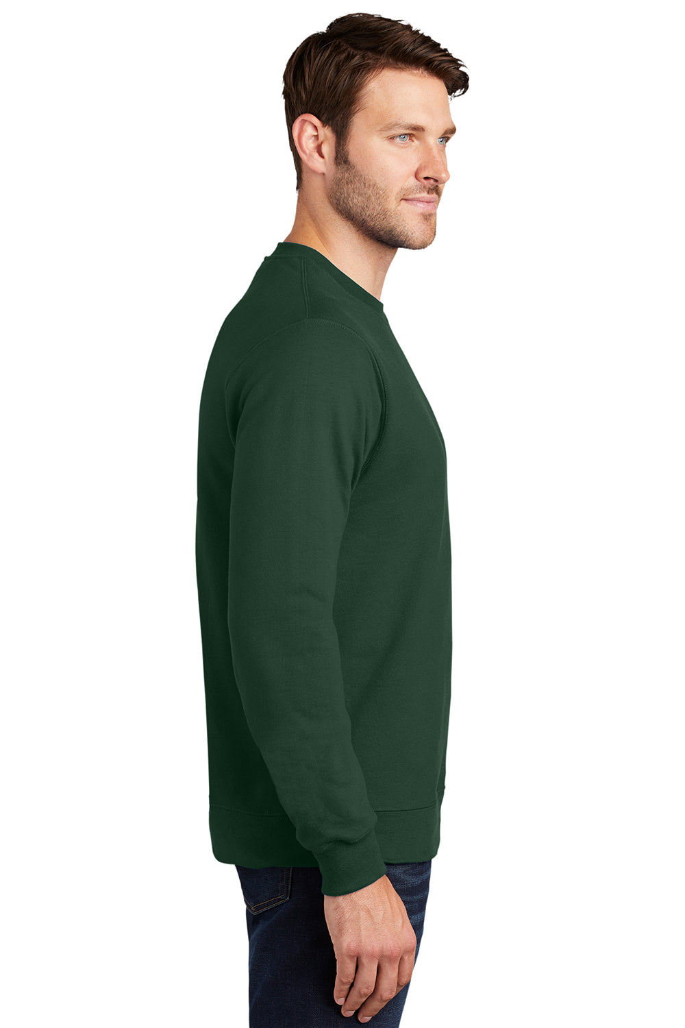 Port & Company PC850 Mens Fan Favorite Fleece Crewneck Sweatshirt Forest Green Model Side