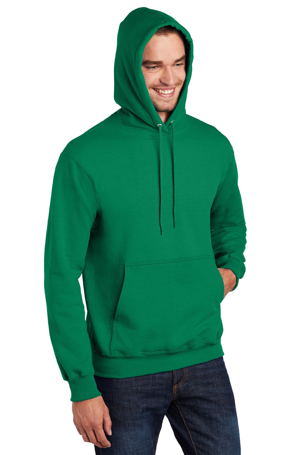 Port & Company PC90H/PC90HT Mens Essential Pill Resistant Fleece Hooded Sweatshirt Hoodie w/ Pouch Pocket Kelly Green Model 3q