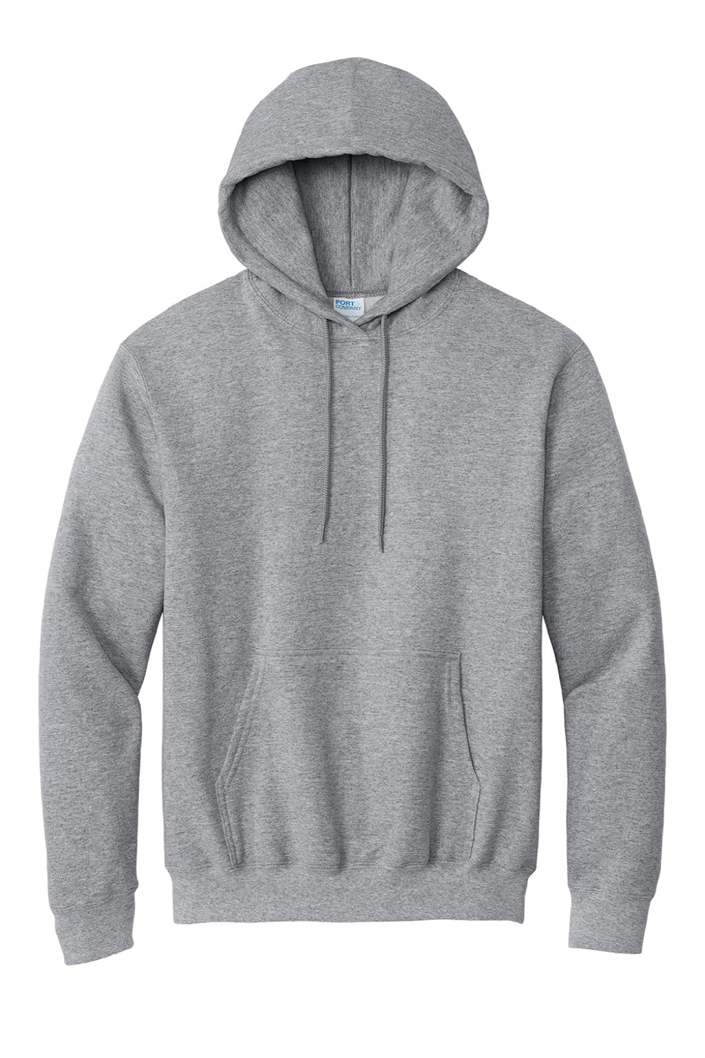 Port & Company PC90H/PC90HT Mens Essential Pill Resistant Fleece Hooded Sweatshirt Hoodie w/ Pouch Pocket Heather Grey Flat Front