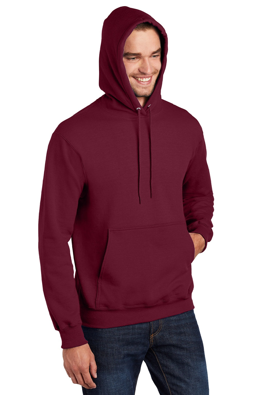 Port & Company PC90H/PC90HT Mens Essential Pill Resistant Fleece Hooded Sweatshirt Hoodie w/ Pouch Pocket Cardinal Red Model 3q