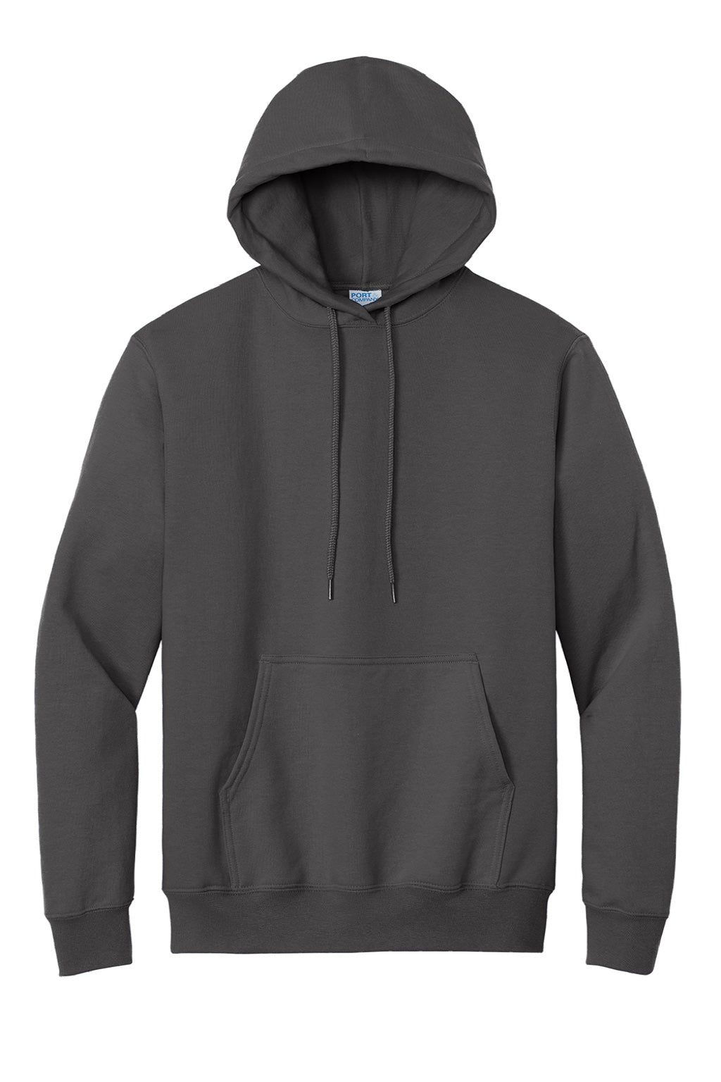 Port & Company PC90H/PC90HT Mens Essential Pill Resistant Fleece Hooded Sweatshirt Hoodie w/ Pouch Pocket Charcoal Grey Flat Front