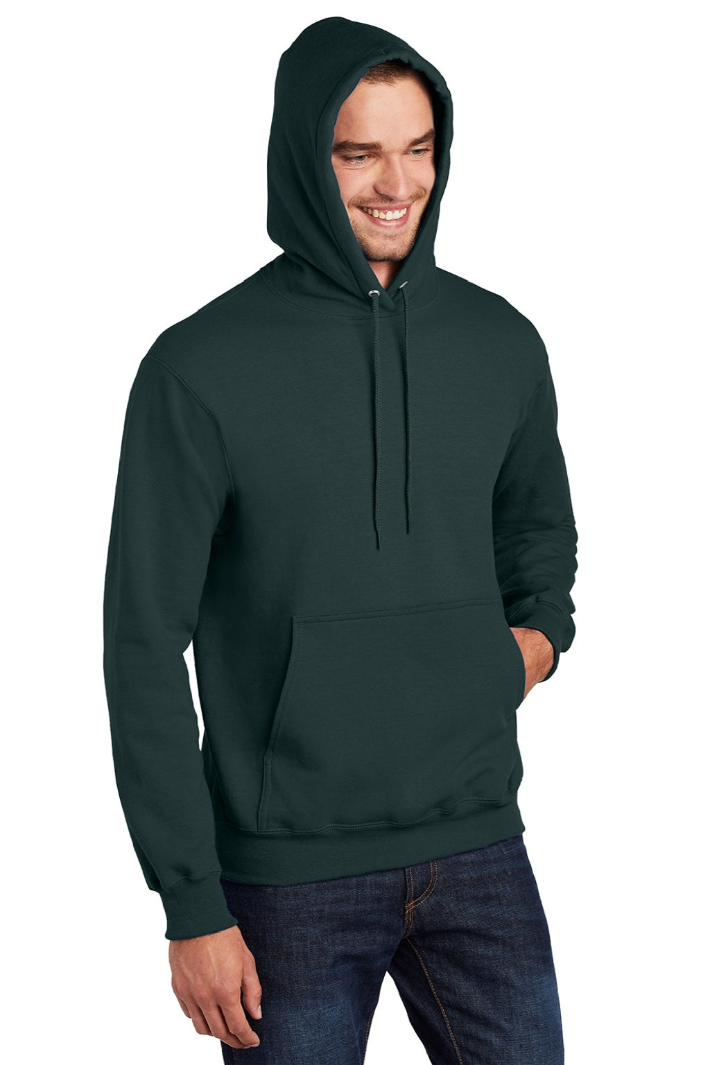 Port & Company PC90H/PC90HT Mens Essential Pill Resistant Fleece Hooded Sweatshirt Hoodie w/ Pouch Pocket Dark Green Model 3q