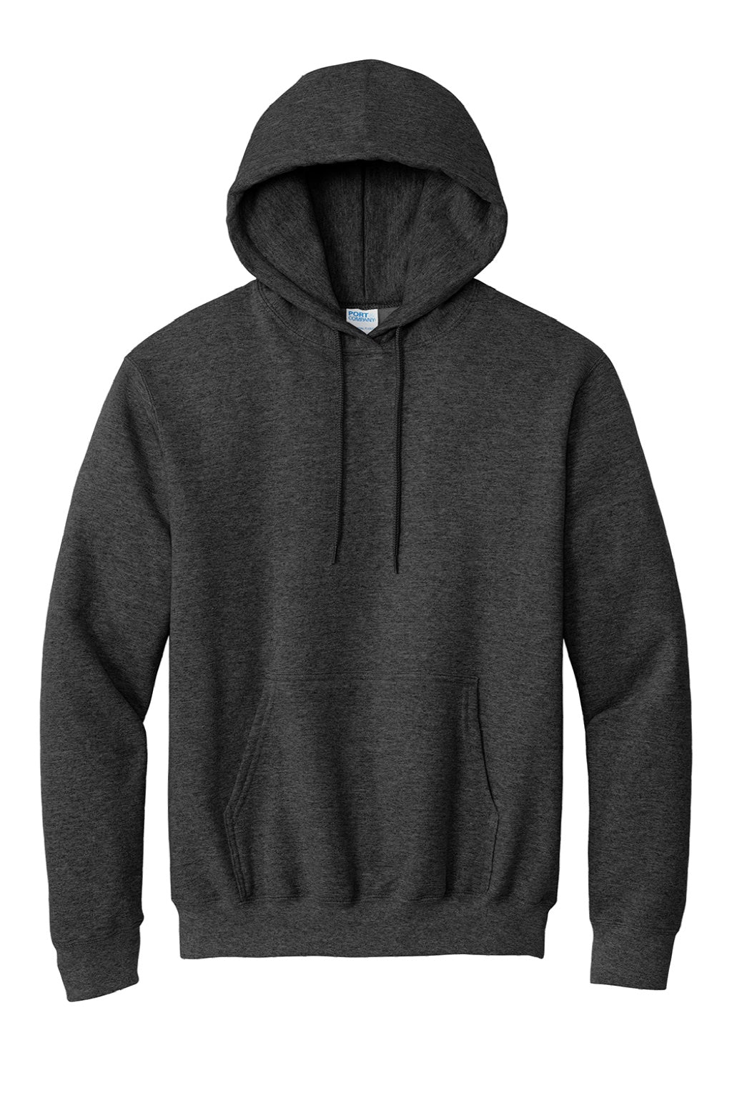 Port & Company PC90H/PC90HT Mens Essential Pill Resistant Fleece Hooded Sweatshirt Hoodie w/ Pouch Pocket Heather Dark Grey Flat Front