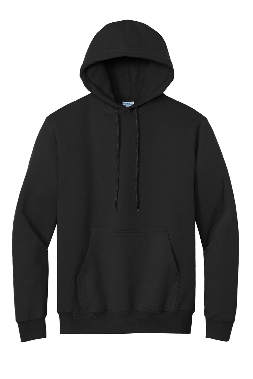 Port & Company PC90H/PC90HT Mens Essential Pill Resistant Fleece Hooded Sweatshirt Hoodie w/ Pouch Pocket Jet Black Flat Front