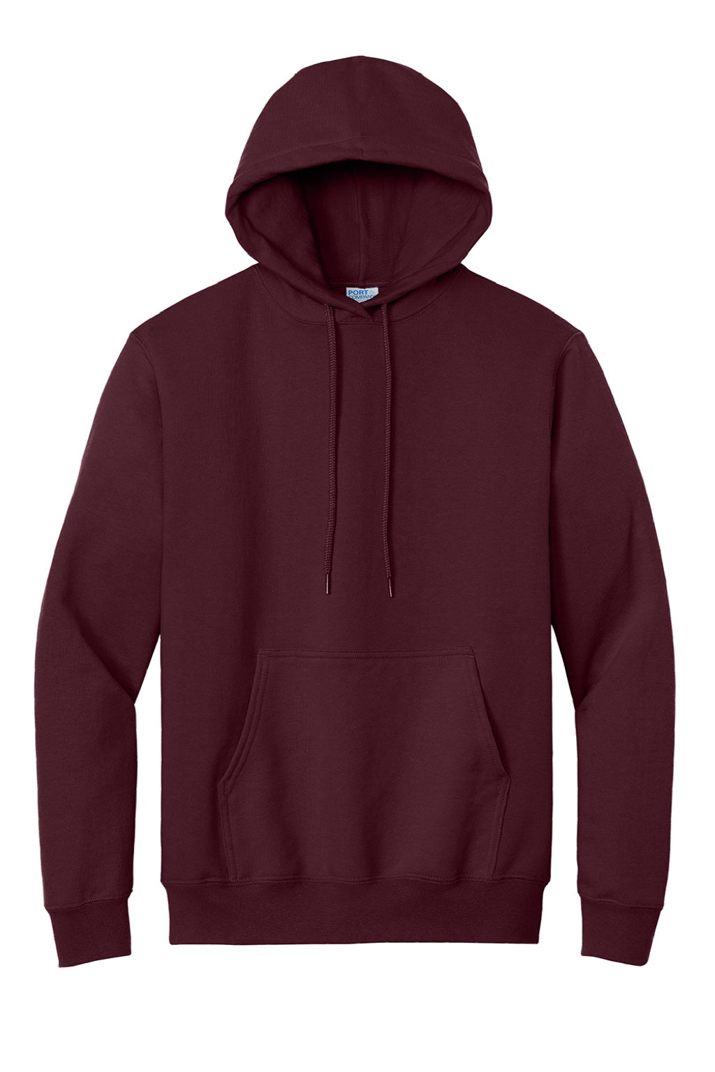 Port & Company PC90H/PC90HT Mens Essential Pill Resistant Fleece Hooded Sweatshirt Hoodie w/ Pouch Pocket Maroon Flat Front