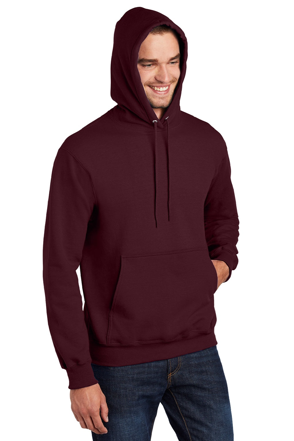 Port & Company PC90H/PC90HT Mens Essential Pill Resistant Fleece Hooded Sweatshirt Hoodie w/ Pouch Pocket Maroon Model 3q