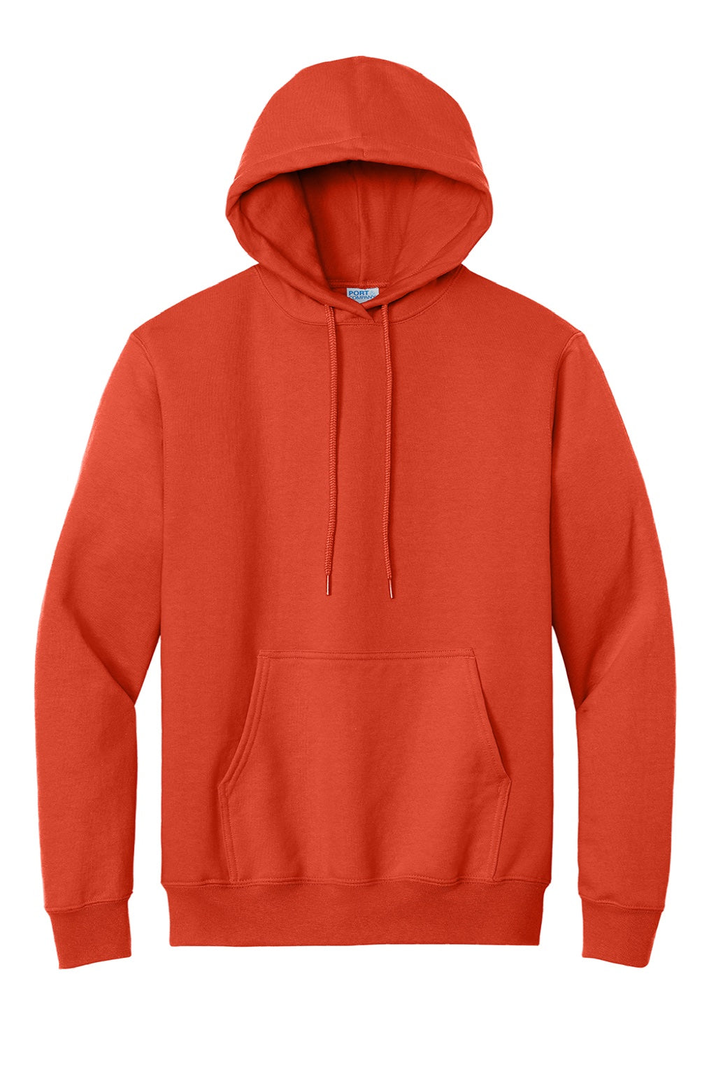 Port & Company PC90H/PC90HT Mens Essential Pill Resistant Fleece Hooded Sweatshirt Hoodie w/ Pouch Pocket Orange Flat Front