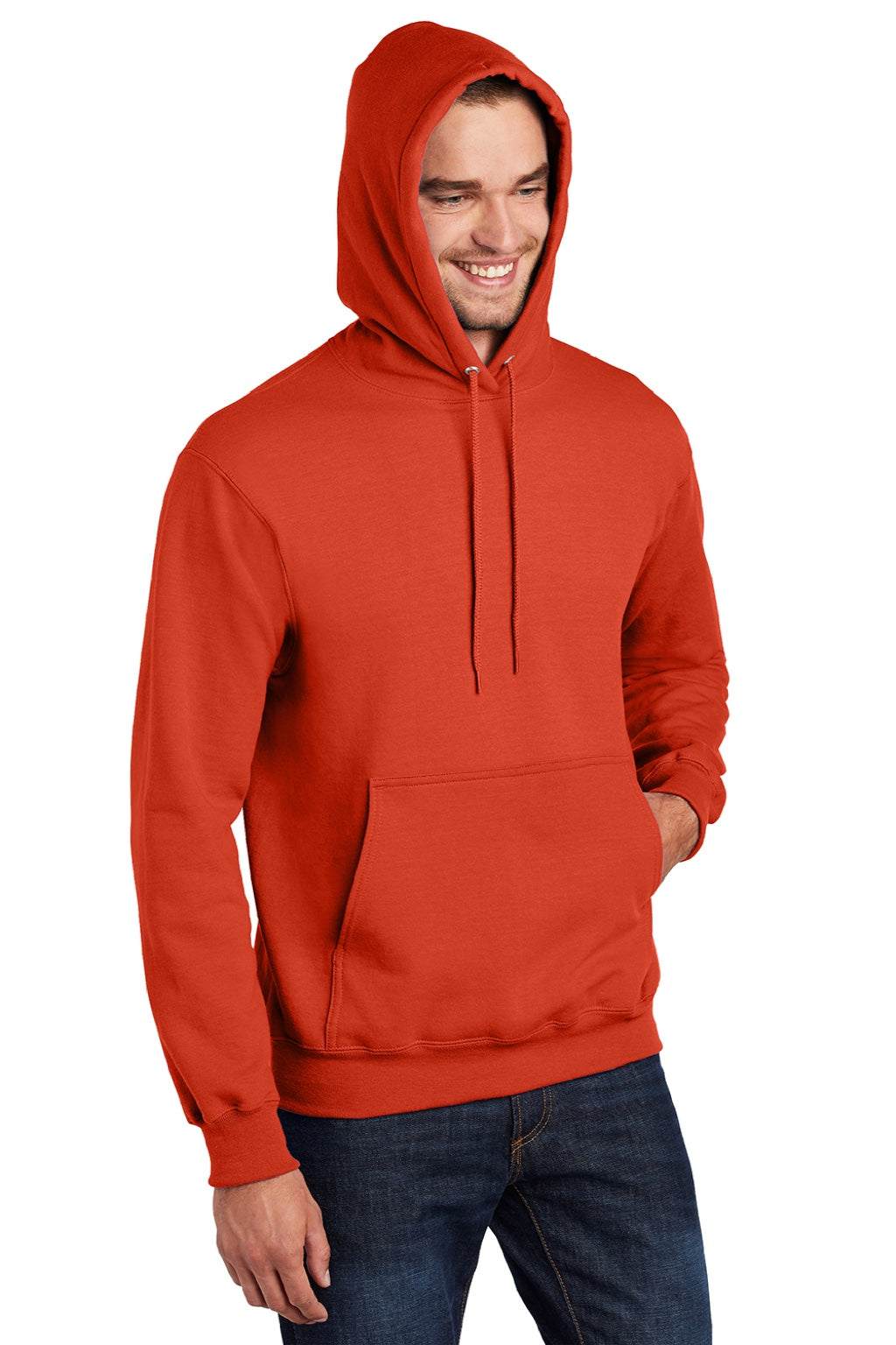 Port & Company PC90H/PC90HT Mens Essential Pill Resistant Fleece Hooded Sweatshirt Hoodie w/ Pouch Pocket Orange Model 3q